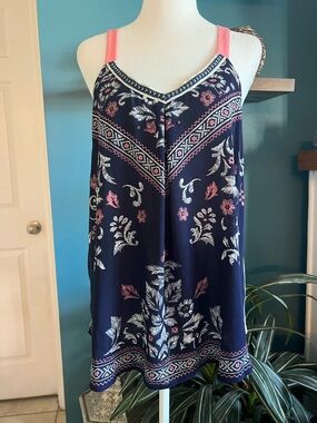 Jolt Navy Floral Tunic with Pink Straps